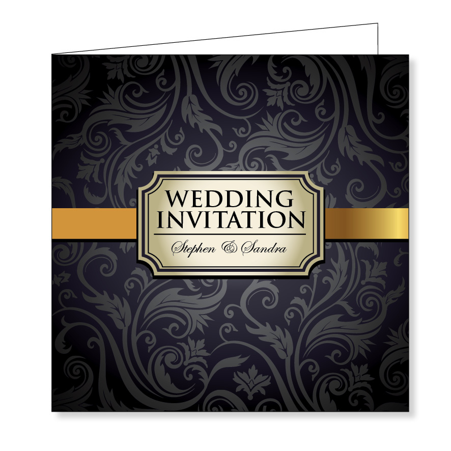 Folding wedding invitation - Vintage black