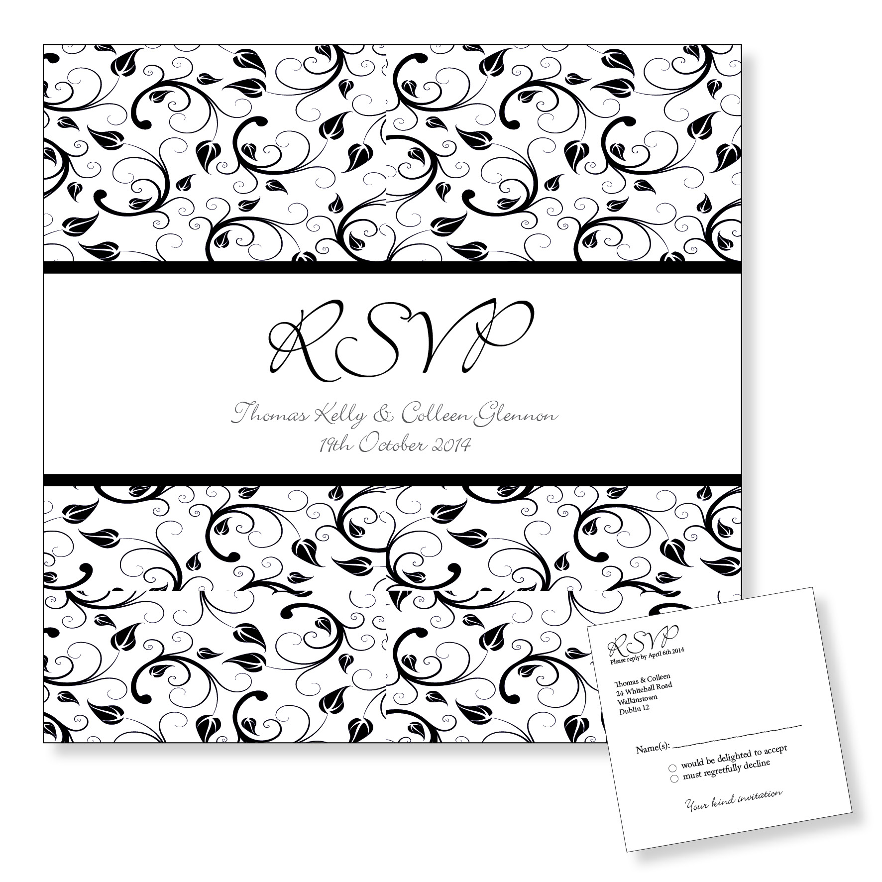 Reply Card - Black Floral