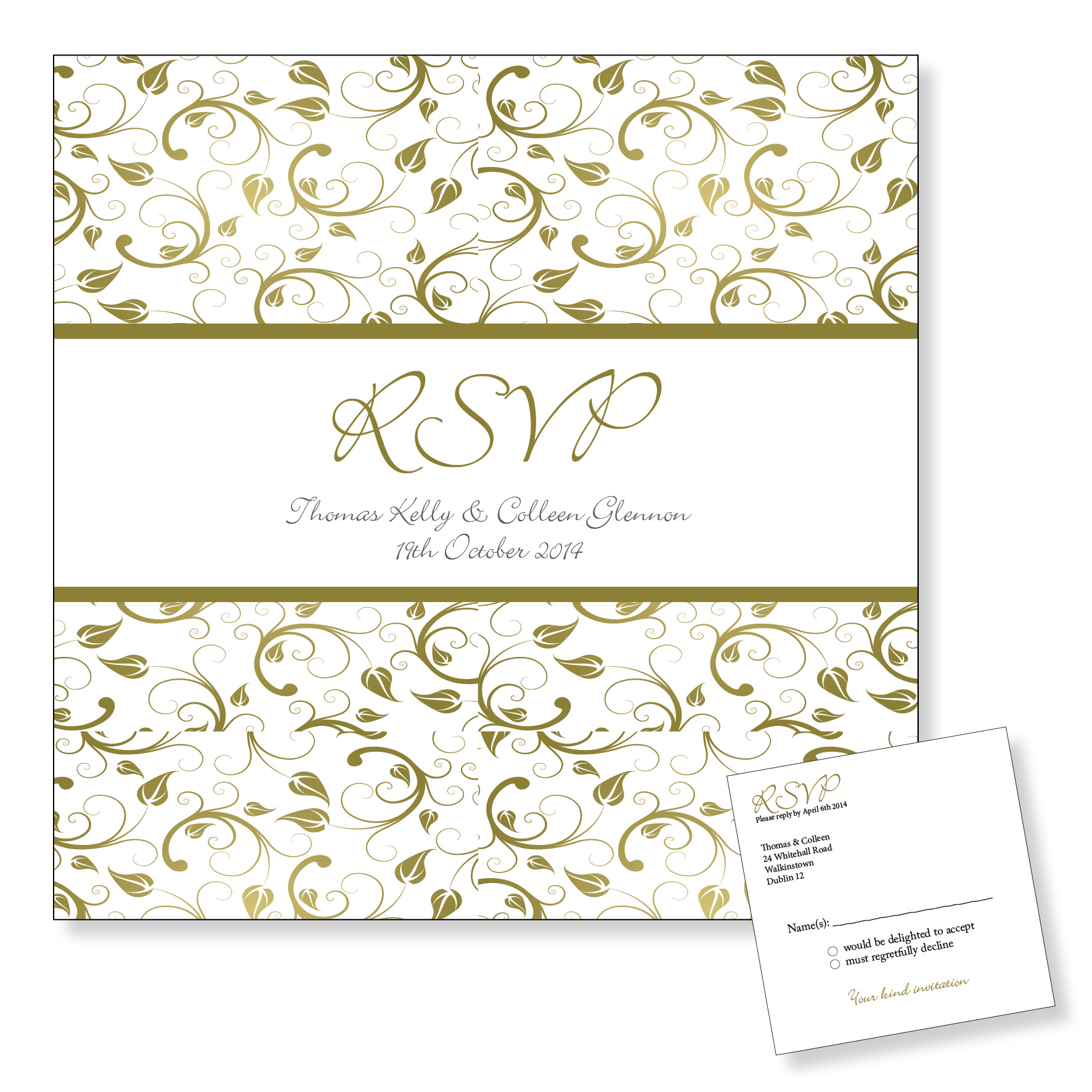Reply Card - Gold Floral