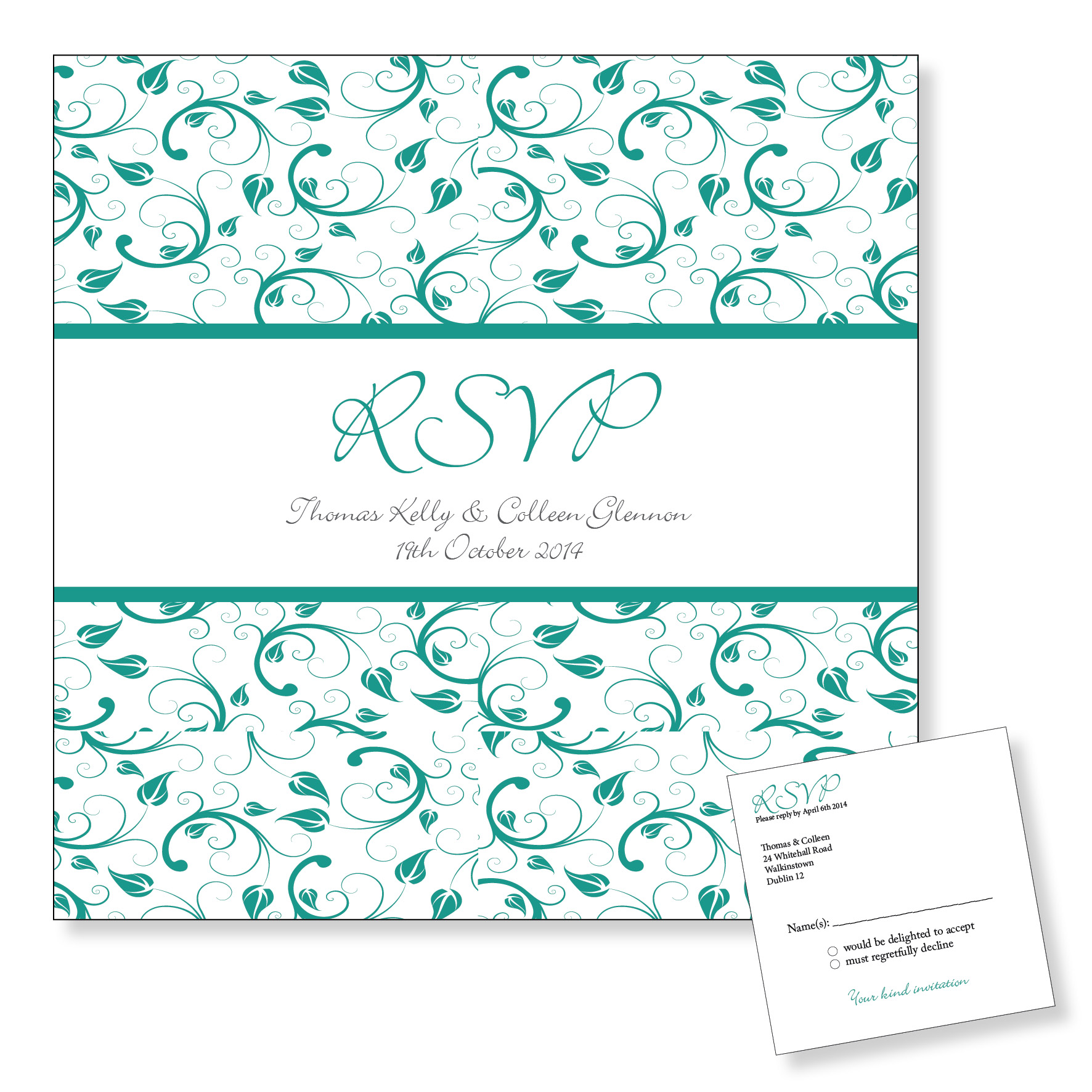 Reply Card - Turquoise Floral